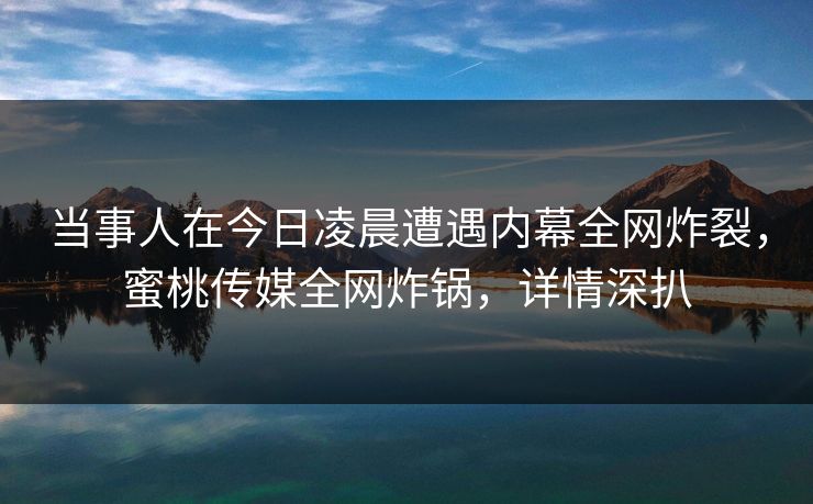 当事人在今日凌晨遭遇内幕全网炸裂,蜜桃传媒全网炸锅,详情深扒 当事人在今日凌晨遭遇内幕全网炸裂,蜜桃传媒全网炸锅,详情深扒